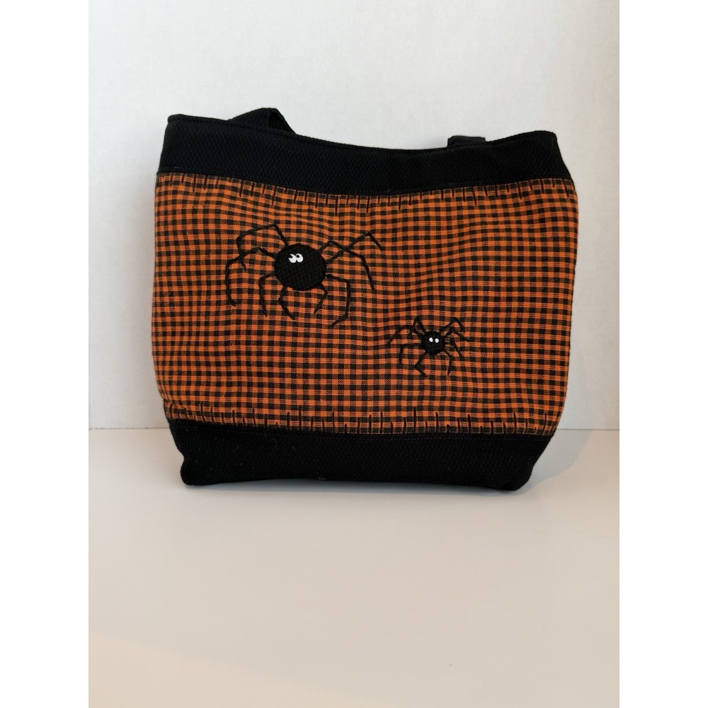 Handmade Halloween Orange and Black Spider Tote Bag